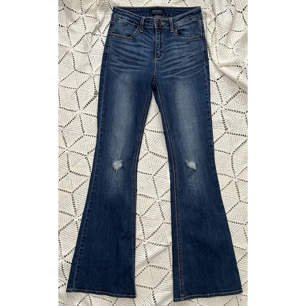 Just USA Bootcut Jeans Women 1 Dark Wash‎ Distressed Everyday Flare Denim Trendy